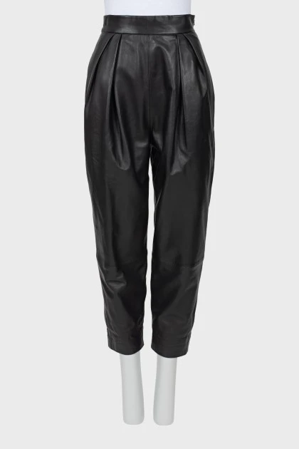 Black leather banana trousers