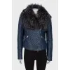 Blue leather jacket with fur