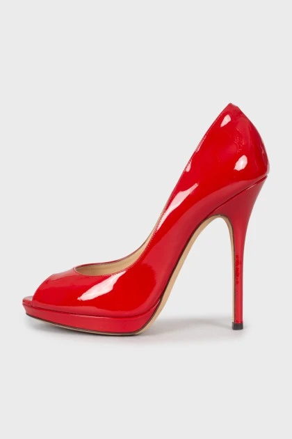 Red open toe shoes