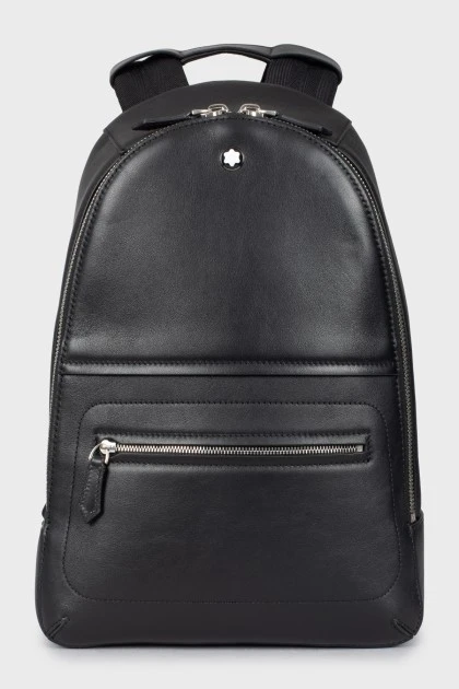 Leather backpack with brand logo