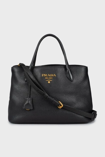 Leather tote with gold logo