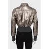 Cropped leather jacket with collar