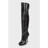 Leather over the knee boots decorated with zipper