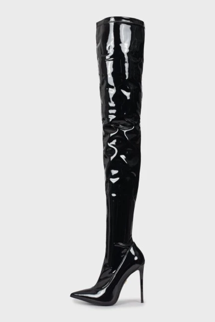 Latex over the knee boots with stiletto heels