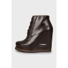 Leather high wedge ankle boots