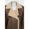 Double-breasted maxi shearling coat with tag