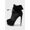 Suede black lace-up ankle boots