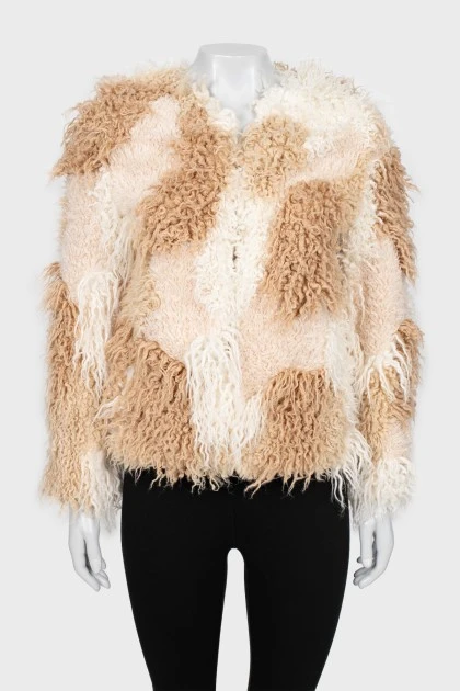 Combined color short fur coat