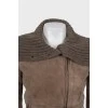 Sheepskin coat with knitted collar