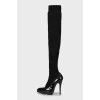 Black over the knee boots with textile upper