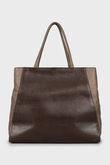 Mixed color leather tote bag