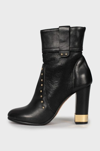 Leather ankle boots with gold rhinestones