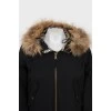 Black jacket with fur hood