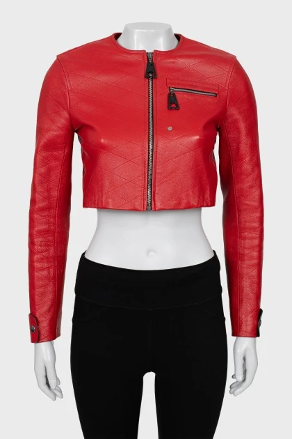 Red cropped leather jacket