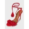Suede sandals with fringe and ties