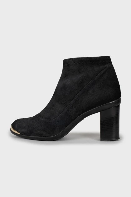 Suede ankle boots with gold toe