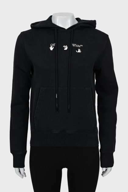Black hoodie with brand logo