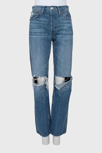 Ripped effect button down jeans