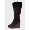 Insulated suede wedge boots