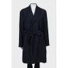 Woolen blue coat with belt