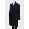 Woolen blue coat with belt