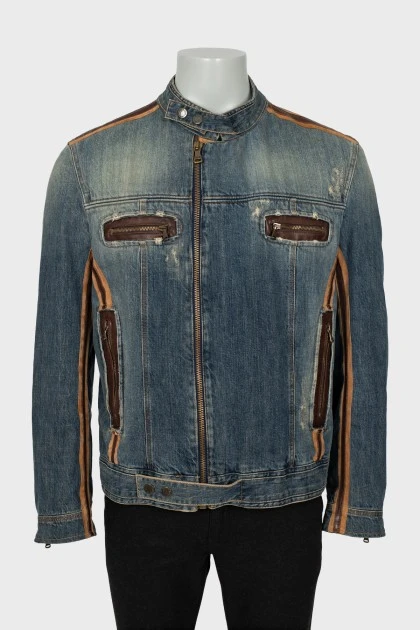 Men's denim jacket with leather inserts
