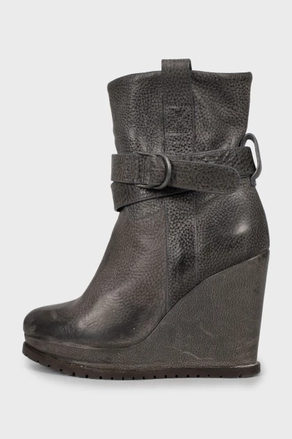 Gray ankle boots with embossed leather