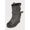 Gray ankle boots with embossed leather