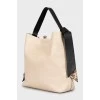Beige leather tote bag