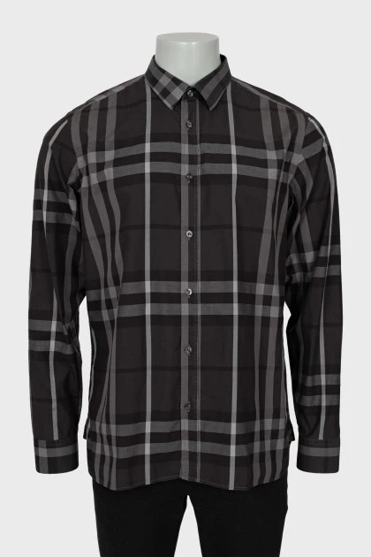 Men's gray check print shirt