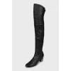 Leather over the knee boots with decorative heels