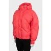 Cropped pink down jacket with hood