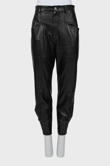 Leather banana trousers with raised seams