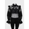 Black blouse with mesh and lace
