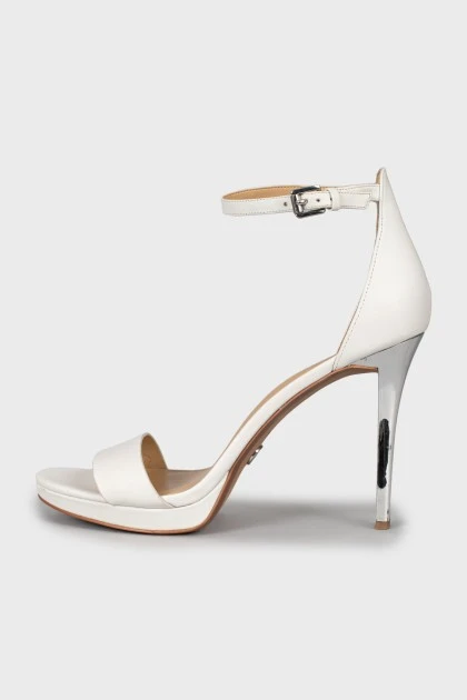 White metallic heel sandals