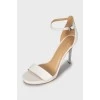 White metallic heel sandals