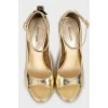 Gold Leather Open Toe Shoes