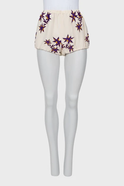 Silk mini shorts with star print