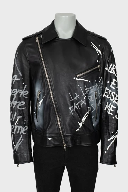 Men's leather jacket with print