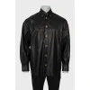 Men's leather shirt with gold buttons
