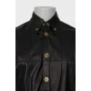 Men's leather shirt with gold buttons