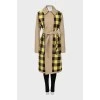 Double-breasted trench coat with check print