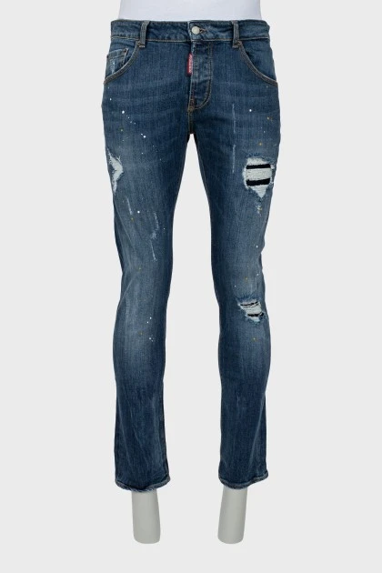 Men's blue jeans with ripped effect