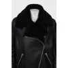 Black sheepskin coat made of leather and fur