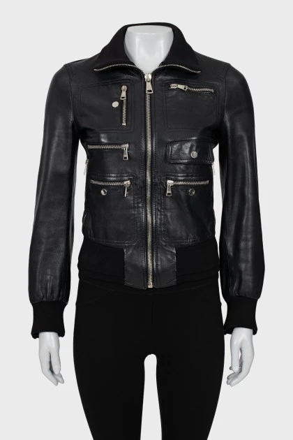 Black leather jacket with cuffs