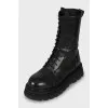 Black leather high boots