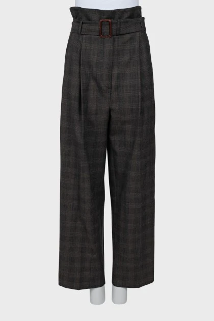 High-waisted check trousers