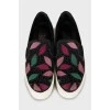 Leather slip-ons with embroidery