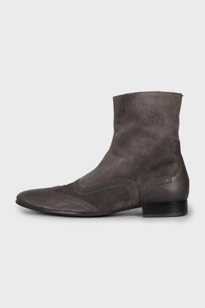 Men's suede boots with perforations