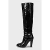 Patent leather high heel boots